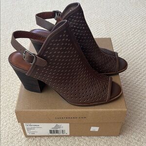 Lucky Brand Women's Brown Peep-Toe Heeled Sandals